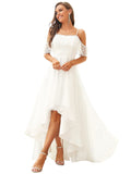 Wedding Dress Women's A Line Off Shoulder High Low Spaghetti Straps Lace Bridal Dress  - Sara Clothes