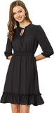 Black Ruffle Dress, Hem 3/4 Sleeve Smocked A-Line Short Chiffon Dress - Allegra K | Women's Casual Dresses