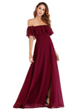 Womens Off The Shoulder Ruffle Party Dresses Side Split Beach Maxi Dress  - Sara Clothes