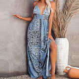 Summer Dresses for Women, Ladies's Summer Fashion Sexy Retro Print High Waist Strapless Strap Dress Party UK Size | Women's Work Dresses