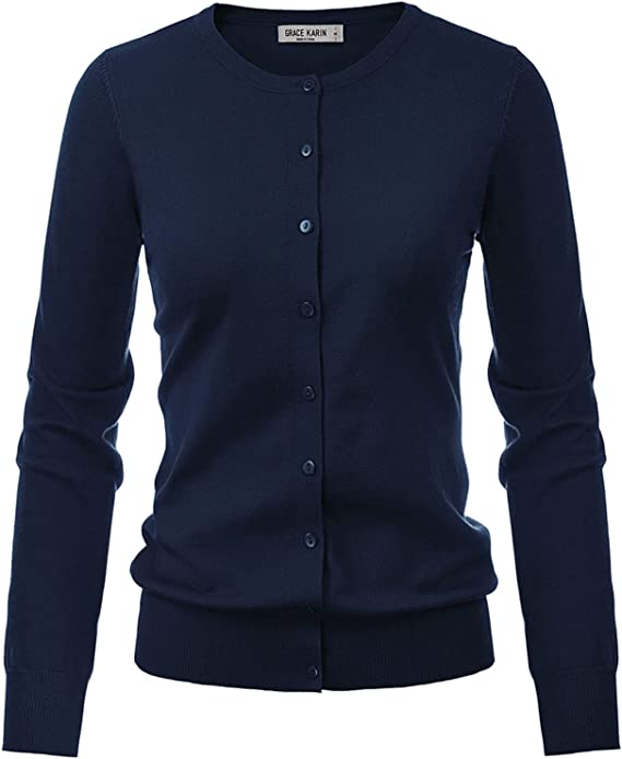 Black Women's Classic Long Sleeve Knit Cardigan Sweaters Casual Open Front Button Down Cardigan - GRACE KARIN | Women's Cardigan