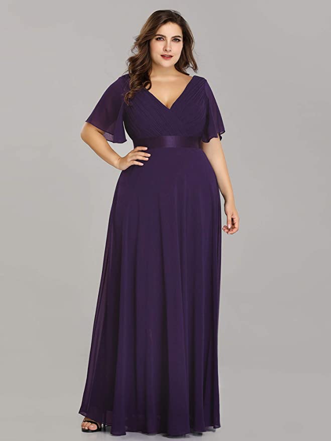 Purple Women's Plus Size Double V-Neck Evening Party Maxi Dress - Ever-Pretty | Women's Formal Dresses