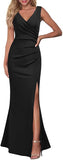 Black Women Sleeveless V Neck Split Evening Cocktail Long Dress - Woosea | Women's Formal Dresses
