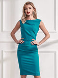 Acid Blue Women's Retro Ruffle Style Slim Work Pencil Dress - Miusol | Women's Cocktail Dresses