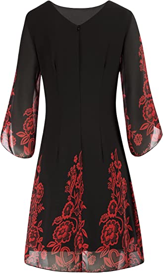 Black With Peach Blossom Loose Chiffon Dress Elegant Wedding Guest Dress for Party Dresses Casual Summer - GRACE KARIN | Women's Cocktail Dresses