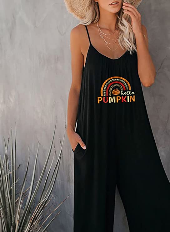 Black Pumpkin Women's Casual Sleeveless Front Button Loose Jumpsuits Stretchy Long Pants Romper with Pockets - Happy Sailed | Women's Romper & Jumper Suit