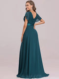 Teal Women's Short Sleeve V-Neck Long Evening Dress - Ever Pretty | Women's Formal Dresses