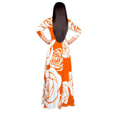 Orange Womens Casual Floral Print Long Maxi Dress Plus Size Plain Party Outfits - JTNFairy | Women's Casual Dresses