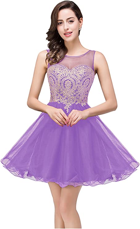 Lavender Women's Cocktail Dresses Crystals Applique Short Prom Dresses - MisShow | Women's Cocktail Dresses