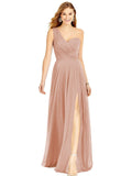 Dusty Rose One Shoulder Chiffon Bridesmaid Dresses with Slit Maxi Long Formal Dresses for Women Party - XYAYE | Women's Formal Dresses