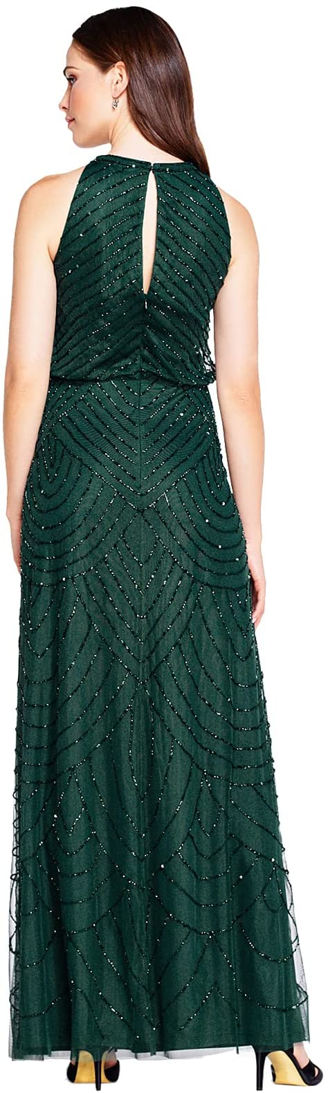 Dust Emerald Women's Halter Art Deco Beaded Blouson Dress - Adrianna Papell | Women's Formal Dresses
