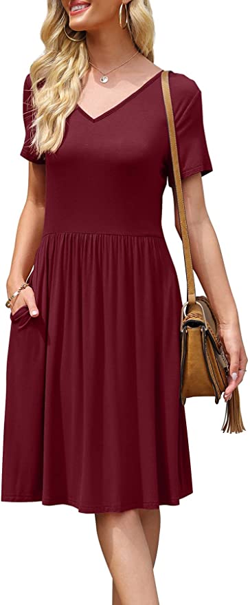 V neck casual short clearance sleeve dresses