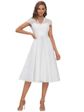 Women's A-line Lace See-Through V-Neck Pleated Wedding Party Cocktail Dress  - Sara Clothes