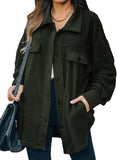 Blackish Green Womens Button Down Shirts Shacket Jackets Mid Length Trench Pea Coat - FARYSAYS | Women's Coat & Jacket