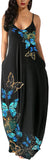 Butterfly Black Womens Casual Sleeveless Plus Size Loose Plain Long Maxi Dress with Pockets - Wolddress | Women's Casual Dresses