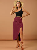 Burgundy Women's Split Ruched High Waist Summer Beach Long Maxi Skirt with Side Slit - Allegra K | Women's Casual Dresses
