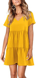 Yellow Sleeveless Women Summer Tunic Dress V Neck Casual Loose Flowy Swing Shift Dresses - Amoretu | Women's Casual Dresses