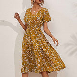 Ladies Summer Casual Short Sleeve V-Neck Floral Dresses Slim Dress UK Size Evening Gowns Work Maxi Dress Party