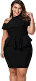 Black Women's Plus Size Cold Shoulder Peplum Dress Bodycon Party Dress - Lalagen | Women's Formal Dresses