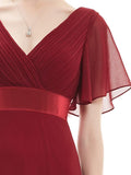 Burgundy Women's Plus Size Double V-Neck Evening Party Maxi Dress - Ever-Pretty