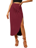 Burgundy Women's Split Ruched High Waist Summer Beach Long Maxi Skirt with Side Slit - Allegra K | Women's Casual Dresses