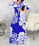 Blue Flower Womens Casual Floral Print Long Maxi Dress Plus Size Plain Party Outfits - JTNFairy | Women's Casual Dresses