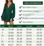 Dark Green Womens Sexy V Neck Long Baggy Sleeve Tie Waist Ruffle Hem Flowy Swing Mini Short Wrap Dress - Nova In Sky | Women's Casual Dresses