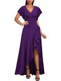 Purple Women's Formal V Neck Ruffle Split Evening Party Long Dress - Miusol | Women's Formal Dresses