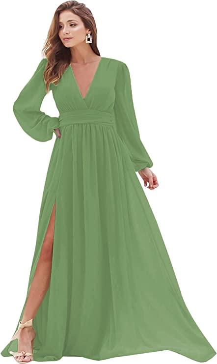 Long sleeve chiffon wrap dress best sale