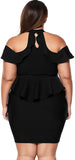 Black Women's Plus Size Cold Shoulder Peplum Dress Bodycon Party Dress - Lalagen | Women's Formal Dresses