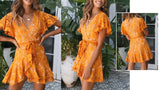 Dot V Neck Mini Dresses For Women Summer Casual Loose Ruffle Short Dresses