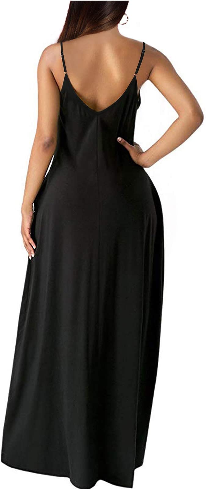 Black Womens Casual Sleeveless Plus Size Loose Plain Long Maxi Dress w Original Brand