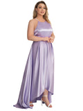 Women's Halter A-line High-Low Satin Plus Size Prom Dress - Sara Clothes