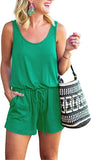 Jade Green Summer Scoop Neck Sleeveless Tank Top Short jumpsuit Rompers - ReoRia | Women's Romper & Jumper Suit