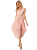 Pink Ladies Sleeveless V Neck Empire Waist A Line Lace Chiffon Knee Length Prom Evening Dresses - Ever-Pretty