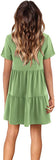 Sage Green Short Sleeve Women Summer Tunic Dress V Neck Casual Loose Flowy Swing Shift Dresses - Amoretu | Women's Casual Dresses