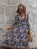 Womens Fall Spring Summer Sexy V Neck Ruffle Long Sleeve Short Sleeve Floral Print A Line Long Madi Dress