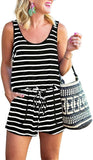 Black White Summer Scoop Neck Sleeveless Tank Top Short jumpsuit Rompers - ReoRia | Women's Romper & Jumper Suit