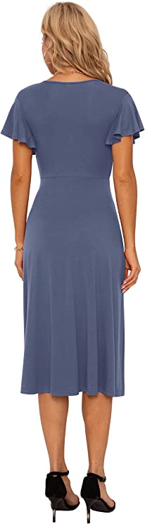 Light Blue Summer Wrap Dress Ladies Casual Ruffle Short Sleeve V-Neck Floral Beach - GRECERELLE | Women's Casual Dresses