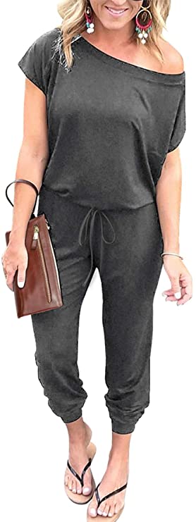 Dark Grey Women s Loose Solid Off Shoulder Elastic Waist Stretchy Long Original Brand