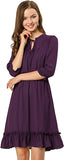 Purple Ruffle Dress, Hem 3/4 Sleeve Smocked A-Line Short Chiffon Dress - Allegra K | Women's Casual Dresses