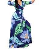 Blue Leaf Womens Casual Floral Print Long Maxi Dress Plus Size Plain Party Outfits - JTNFairy | Women's Casual Dresses