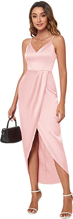 Pink Women's Sexy V Neck Backless Maxi Dress Sleeveless Spaghetti Straps Cocktail Party Dresses - CMZ2011 | Women's Cocktail Dresses