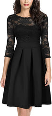 Women's Vintage Floral Lace 2/3 Sleeve Bridesmaid Party Dress - Miusol