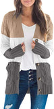Block Khaki Women's Long Sleeve Cable Knit Sweater Open Front Cardigan Button Loose Outerwear - MEROKEETY | Women's Cardigan