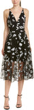 Black White Women's Audrey Spaghetti Strap Midi A-line 3D Floral Dress - Dress the Population | Women's Cocktail Dresses