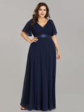 Navy Women's Plus Size Double V-Neck Evening Party Maxi Dress - Ever-Pretty