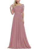 Blush Women's Long Mother of The Bride Dresses with Sleeves Bateau Neck Beaded Chiffon Maxi Lace Formal Evening Gowns - Lover Kiss | Women's Formal Dresses