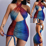 Summer Dresses for Women, Ladies's Summer Fashion Sexy Print Hollow Sleeveless Halter Backless Dress Party UK Size | Women's Work Dresses