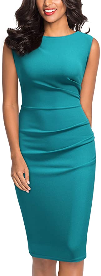 Acid Blue Women's Retro Ruffle Style Slim Work Pencil Dress - Miusol | Women's Cocktail Dresses